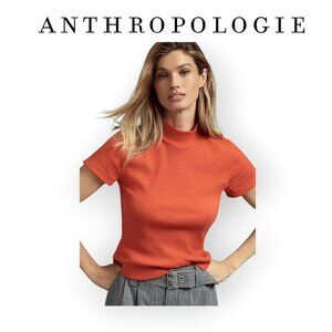 Anthropologie Maeve Ribbed Mock Neck Blair Baby Tee Burnt Orange Size S EUC